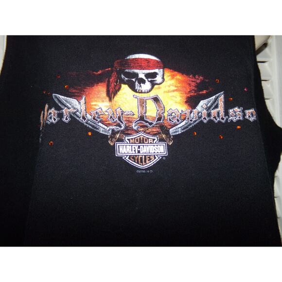 Official Harley Davidson Motor Cycles  black tank top 1X skull red‎ crystals - Picture 2 of 3